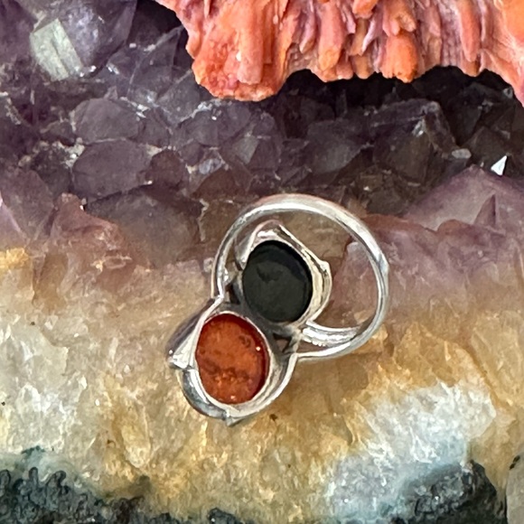 Double stone Amber sterling silver ring - Picture 3 of 6
